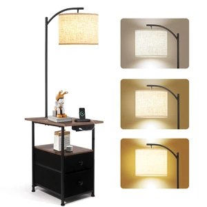 Floor Lamp with Table & 2 Drawers, End Table with Lamp, Natural Wood | Charging Station with USB, Type-C & AC Outlet; 9W LED Bulb with 3 Color Temperatures for Bedroom, Living Room & Home Office Floor Lamp with Table & 2 Drawers, End Table with Lamp, Natural Wood | Charging Station with USB, Type-C & AC Outlet; 9W LED Bulb with 3 Color Temperatures for Bedroom, Living Room & Home Office