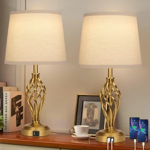 Touch Table Lamps Set of 2, nightstand lamp with USB Ports Bedside 3 Way Touch dimmer Desk lamp for Living Room Bedroom,Gold Plated Spiral cage Base Design Warm White dimmer Bulbs Included. Touch Table Lamps Set of 2, nightstand lamp with USB Ports Bedside 3 Way Touch dimmer Desk lamp for Living Room Bedroom,Gold Plated Spiral cage Base Design Warm White dimmer Bulbs Included.