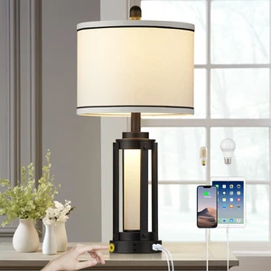 26" Modern Table Lamp with USB A+C Charging Ports & AC Outlet, Industrial Beside Contemporary Lamp Glass LED Night Light for Living Room Bedroom Nightstand End Table Single Black(2 Bulbs Included) 26" Modern Table Lamp with USB A+C Charging Ports & AC Outlet, Industrial Beside Contemporary Lamp Glass LED Night Light for Living Room Bedroom Nightstand End Table Single Black(2 Bulbs Included)