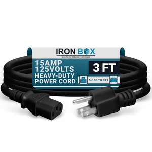 Electric - Heavy-Duty 5-15P to C13 Power Cord - 3 Prong 15A 125V 14/3 SJT PC Cable - Cord for Computer, Monitor, Subwoofer, Amplifier - Cable for Power Supply - (Black 3 Foot) Electric - Heavy-Duty 5-15P to C13 Power Cord - 3 Prong 15A 125V 14/3 SJT PC Cable - Cord for Computer, Monitor, Subwoofer, Amplifier - Cable for Power Supply - (Black 3 Foot)