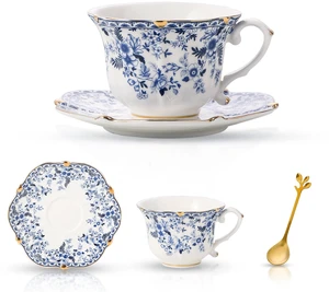 Country Roses Bone China Tea Cup and Saucer Set, 3 Pieces, Vintage Style, For Women and Tea Parties(QH,1 Set) Country Roses Bone China Tea Cup and Saucer Set, 3 Pieces, Vintage Style, For Women and Tea Parties(QH,1 Set)