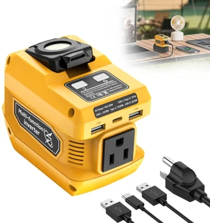 220W Portable Power Inverter Compatible with Dewalt 20V Battery | DC 20V to AC 110V Battery Inverter, 400LM LED Light, 1 AC Outlet, 2 USB & 1 TypeC Fast Charging (Battery Not Included) 220W Portable Power Inverter Compatible with Dewalt 20V Battery | DC 20V to AC 110V Battery Inverter, 400LM LED Light, 1 AC Outlet, 2 USB & 1 TypeC Fast Charging (Battery Not Included)