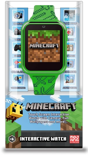 Minecraft Kids Smart Watch Touchscreen Interactive Watch with 10 Customizable Clock Faces, Built-in Camera, Video Recorder, Alarm, Calculator, Games & Pedometer Fits Wrists 5.5" to 8" Minecraft Kids Smart Watch Touchscreen Interactive Watch with 10 Customizable Clock Faces, Built-in Camera, Video Recorder, Alarm, Calculator, Games & Pedometer Fits Wrists 5.5" to 8"