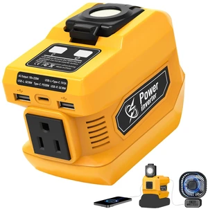 220W Power Inverter Compatible with Dewalt 20V Battery | DC 20V to AC 110V-120V Portable Power Generator, Inverter with 2 USB Ports &1 Type-C &1 AC Outlet, 400 Lumen LED Light 220W Power Inverter Compatible with Dewalt 20V Battery | DC 20V to AC 110V-120V Portable Power Generator, Inverter with 2 USB Ports &1 Type-C &1 AC Outlet, 400 Lumen LED Light