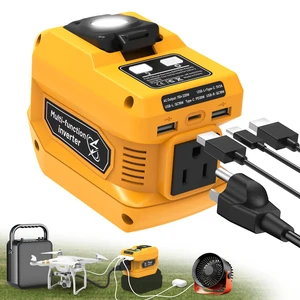 220W Power Inverter Compatible with Dewalt 20V Battery, DC 20V to AC 110V Inverter, Portable Power Station Generator with 1 AC Outlet, 2 USB Ports & 1 Type-C Fast Charging, 400LM LED Work Light 220W Power Inverter Compatible with Dewalt 20V Battery, DC 20V to AC 110V Inverter, Portable Power Station Generator with 1 AC Outlet, 2 USB Ports & 1 Type-C Fast Charging, 400LM LED Work Light