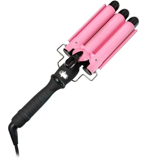 Three Barrel Curling Iron Wand, 1 Inch Ceramic Tourmaline Hair Waver | LCD Temperature Display, 1-Inch Triple Barrels, Dual Voltage Crimping Hair Styling Curler, Travel Ready (Pink/Black) Three Barrel Curling Iron Wand, 1 Inch Ceramic Tourmaline Hair Waver | LCD Temperature Display, 1-Inch Triple Barrels, Dual Voltage Crimping Hair Styling Curler, Travel Ready (Pink/Black)