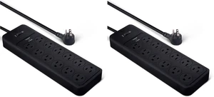 12-Outlet Surge Protector Power Strip, 4000 Joules, 8ft Extension Cord, Rectangle, for Home, Office, Gaming Room, Black (Pack of 2) 12-Outlet Surge Protector Power Strip, 4000 Joules, 8ft Extension Cord, Rectangle, for Home, Office, Gaming Room, Black (Pack of 2)