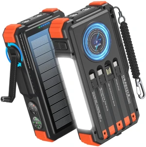 Solar Power Bank with Hand Crank and Built-in 4 Cables 20000mAh | Wireless Charging, Camping Light, Dual Flashlight, 20W Fast Charging, Battery Pack for iPhone, Samsung, All Mobile Phones Solar Power Bank with Hand Crank and Built-in 4 Cables 20000mAh | Wireless Charging, Camping Light, Dual Flashlight, 20W Fast Charging, Battery Pack for iPhone, Samsung, All Mobile Phones