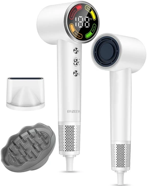 High-Speed Hair Dryer with Diffuser, Ionic Blow Dryer, White | 160000 RPM for Fast Drying, Upgraded 3-Layer Motor Protection, Salon Hairdryer for Curly Straight Hair, LED Temp Display High-Speed Hair Dryer with Diffuser, Ionic Blow Dryer, White | 160000 RPM for Fast Drying, Upgraded 3-Layer Motor Protection, Salon Hairdryer for Curly Straight Hair, LED Temp Display