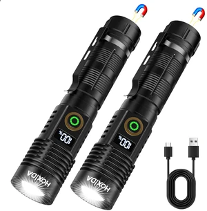 Rechargeable Flashlights 2 Pack, 6 Modes Zoomable Powerful Tactical Linternas with LCD Digital Display, Super Bright High Lumens Handheld Magnetic Flashlights for Home Emergencies Camping Rechargeable Flashlights 2 Pack, 6 Modes Zoomable Powerful Tactical Linternas with LCD Digital Display, Super Bright High Lumens Handheld Magnetic Flashlights for Home Emergencies Camping