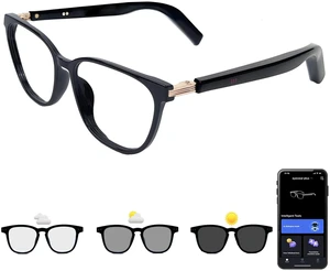 AI Smart Glasses with Translation, Photochromic Lenses & Bluetooth Audio | Real-Time Translation, AI Voice Assistant, UV/blue light protection, Music & Hands-Free Calling for Men & Women-Black AI Smart Glasses with Translation, Photochromic Lenses & Bluetooth Audio | Real-Time Translation, AI Voice Assistant, UV/blue light protection, Music & Hands-Free Calling for Men & Women-Black