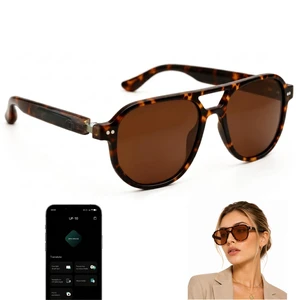 AI Smart Glasses, Aviator Sunglasses for Travel & Outdoors Activities | 164-Language Translation, 7 Translation Modes, Aviator Frame, Orange-Tinted Sunglasses Lenses, Bluetooth Open-Ear Audio AI Smart Glasses, Aviator Sunglasses for Travel & Outdoors Activities | 164-Language Translation, 7 Translation Modes, Aviator Frame, Orange-Tinted Sunglasses Lenses, Bluetooth Open-Ear Audio