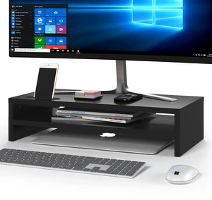 Wood Monitor Stand Riser, 2-Tier Desktop Organizer | Ergonomic Computer Stand for Desk, Cable Management, Cellphone Holder, 21.3 Inch Shelf, Black Wood Monitor Stand Riser, 2-Tier Desktop Organizer | Ergonomic Computer Stand for Desk, Cable Management, Cellphone Holder, 21.3 Inch Shelf, Black