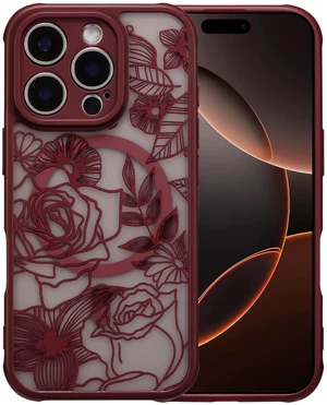 Magnetic Case for iPhone 16 Pro Cute Floral, Wine Red | Compatible with Magsafe, Floral Flower Rose Girly Aesthetic Burgundy Pattern for Women Girls, Matte Shockproof Bumper Cover Magnetic Case for iPhone 16 Pro Cute Floral, Wine Red | Compatible with Magsafe, Floral Flower Rose Girly Aesthetic Burgundy Pattern for Women Girls, Matte Shockproof Bumper Cover