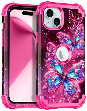Compatible with iPhone 15 Case,Glow in The Dark Three Layer Heavy Duty Shockproof Hard Plastic Bumper+Soft Silicone Protective Case for Apple iPhone 15,Deep Pink Compatible with iPhone 15 Case,Glow in The Dark Three Layer Heavy Duty Shockproof Hard Plastic Bumper+Soft Silicone Protective Case for Apple iPhone 15,Deep Pink