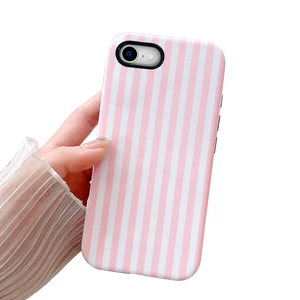 Compatible with iPhone SE /8/7 Cute Phone Case,Striped Aesthetic Pattern Design,Scratch Resistant Hybrid 2-Layer Shockproof Protective Cover for Girls Women-Pink Compatible with iPhone SE /8/7 Cute Phone Case,Striped Aesthetic Pattern Design,Scratch Resistant Hybrid 2-Layer Shockproof Protective Cover for Girls Women-Pink