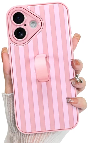Compatible with iPhone 17 Case 2025 Stripes -Pink | Silicone Cute Pattern, Wristband Kickstand Camera Protection Soft Slim Cover for Girls Women Compatible with iPhone 17 Case 2025 Stripes -Pink | Silicone Cute Pattern, Wristband Kickstand Camera Protection Soft Slim Cover for Girls Women