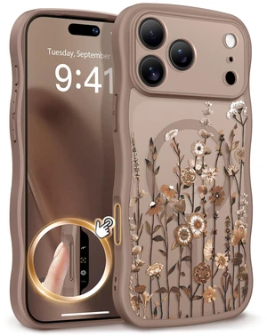 for iPhone 17 Pro Max Case Compatible with MagSafe Curly Wave Edge | Full Camera Protection, Floral Translucent, Shockproof Magnetic, Women Phone Case for 17 Pro Max, Floratopia/Brown for iPhone 17 Pro Max Case Compatible with MagSafe Curly Wave Edge | Full Camera Protection, Floral Translucent, Shockproof Magnetic, Women Phone Case for 17 Pro Max, Floratopia/Brown