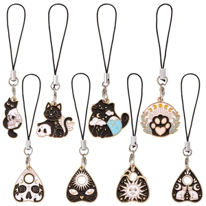 Cute Cat Cell Phone Charm Strap for Case, Black Enamel, 8 Pcs | Y2K Alloy Heart Cat Phone Chain, for Bag Keychain Camera Wallet Decor Cute Cat Cell Phone Charm Strap for Case, Black Enamel, 8 Pcs | Y2K Alloy Heart Cat Phone Chain, for Bag Keychain Camera Wallet Decor