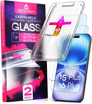 EasyShield Screen Protector for iPhone 15 Plus / 16 Plus, 2 Pack | 9H tempered glass, HD clear, 6.7" display, case friendly, auto align install kit, fingerprint resistant EasyShield Screen Protector for iPhone 15 Plus / 16 Plus, 2 Pack | 9H tempered glass, HD clear, 6.7" display, case friendly, auto align install kit, fingerprint resistant