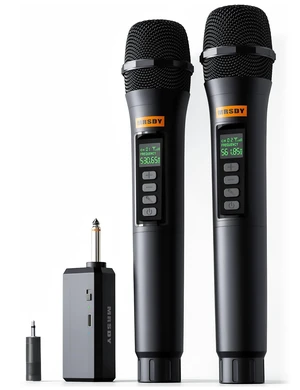 Rechargeable Wireless Microphones with Volume Control, Mute | Clear Sound, Long Battery Life, Cardioid Directionality, 2 Dynamic Handheld Karaoke Mic for Singing, Wedding, DJ, Party Rechargeable Wireless Microphones with Volume Control, Mute | Clear Sound, Long Battery Life, Cardioid Directionality, 2 Dynamic Handheld Karaoke Mic for Singing, Wedding, DJ, Party