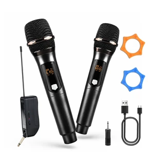 Wireless Karaoke Microphone, Dual Handheld Microphone Wireless Set for Singing, 2.4G 492Ft Range, USB-C Rechargeable, LED Display, 6.35mm/3.5mm Receiver for Karaoke Machine, PA System Wireless Karaoke Microphone, Dual Handheld Microphone Wireless Set for Singing, 2.4G 492Ft Range, USB-C Rechargeable, LED Display, 6.35mm/3.5mm Receiver for Karaoke Machine, PA System