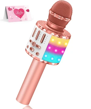 Karaoke Microphone Toys for Kids, Wireless Bluetooth Mic with Lights & Speaker, Portable Home KTV Player System, Perfect Birthday Party for 3-12 Year Old Boys & Girls Karaoke Microphone Toys for Kids, Wireless Bluetooth Mic with Lights & Speaker, Portable Home KTV Player System, Perfect Birthday Party for 3-12 Year Old Boys & Girls