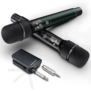 Dual Handheld Wireless Microphone System | Rechargeable 2.4GHz, Foldable Receiver, 200FT Range, 30H Battery, For Speaker & Karaoke Machine Dual Handheld Wireless Microphone System | Rechargeable 2.4GHz, Foldable Receiver, 200FT Range, 30H Battery, For Speaker & Karaoke Machine
