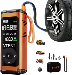 Tire Inflator Portable Air Compressor, Powerful 12000mAh Aluminium Alloy Cordless Air Pump with LED Light and Power Bank, 150PSI Tire Inflator for SUV, Sedan, Motorcycle, Bike, Ball, Orange Tire Inflator Portable Air Compressor, Powerful 12000mAh Aluminium Alloy Cordless Air Pump with LED Light and Power Bank, 150PSI Tire Inflator for SUV, Sedan, Motorcycle, Bike, Ball, Orange