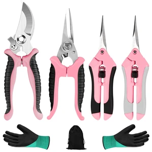 4 Packs Garden Pruning Shears Stainless Steel Blades Handheld Pruners Set with Gardening Gloves(Pink) 4 Packs Garden Pruning Shears Stainless Steel Blades Handheld Pruners Set with Gardening Gloves(Pink)