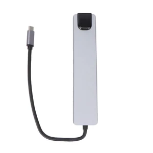 Type C Hub Adapter with 8 Functional Ports, Aluminum Alloy, Silver | USB 3.0 Concentrator Dock, Pd Charging Support, Stable Transmission, Rj45 and Memory Card Expansion Type C Hub Adapter with 8 Functional Ports, Aluminum Alloy, Silver | USB 3.0 Concentrator Dock, Pd Charging Support, Stable Transmission, Rj45 and Memory Card Expansion