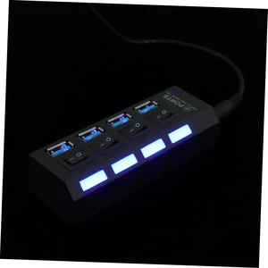 USB 3.0 Hub 4 Port Black ABS Concentrator with Independent Controls | External Power Interface, Overload Voltage Protection, Stable Speed, Minimalist Design for USB Device USB 3.0 Hub 4 Port Black ABS Concentrator with Independent Controls | External Power Interface, Overload Voltage Protection, Stable Speed, Minimalist Design for USB Device