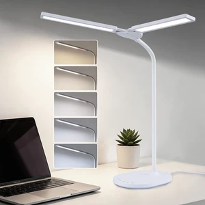 LED Desk Lamp, 2400 Lux Bright Desk Lamp for Home Office, Dual Head Adjustable Desk Lamp with 5 Color Modes, Stepless Dimming, 360° Gooseneck, Auto Timer, Eye Caring Task Light LED Desk Lamp, 2400 Lux Bright Desk Lamp for Home Office, Dual Head Adjustable Desk Lamp with 5 Color Modes, Stepless Dimming, 360° Gooseneck, Auto Timer, Eye Caring Task Light