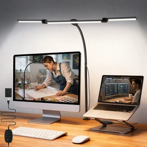 LED Desk Lamp for Office Home, 3 Head Adjustable Desk Light with Adapter | Computer Monitor light Bar Stepless Dimming, Eye Caring Architect Desk Lamp Table Lamp for Reading Study Workbench Black LED Desk Lamp for Office Home, 3 Head Adjustable Desk Light with Adapter | Computer Monitor light Bar Stepless Dimming, Eye Caring Architect Desk Lamp Table Lamp for Reading Study Workbench Black