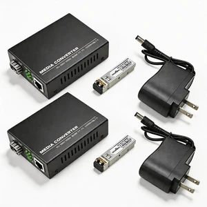 A Pair of 1.25G/s DX Gigabit Multi-Mode Fiber Ethernet Media Converter with 2PCS DX SFP LC Dual Transceiver Module Included, 10/100/1000Base-Tx to 1000Base-SX SMF RJ45 to SFP Slot up to 550M A Pair of 1.25G/s DX Gigabit Multi-Mode Fiber Ethernet Media Converter with 2PCS DX SFP LC Dual Transceiver Module Included, 10/100/1000Base-Tx to 1000Base-SX SMF RJ45 to SFP Slot up to 550M