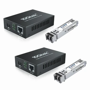 Gigabit Ethernet Media Converter with SFP 1000 Base-SX Module | Multi-Mode LC Fiber to RJ45 Converter for 1000Base-SX to 10/100/1000Base-TX, Full/Half Duplex, 550m Range, 2 Pack Gigabit Ethernet Media Converter with SFP 1000 Base-SX Module | Multi-Mode LC Fiber to RJ45 Converter for 1000Base-SX to 10/100/1000Base-TX, Full/Half Duplex, 550m Range, 2 Pack