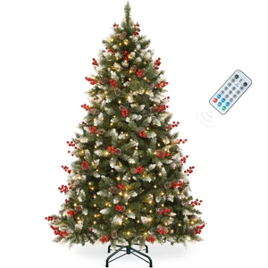 6ft Prelit Decorated Pine Christmas Tree with Red Berries & Remote | Artificial Hinged Xmas Tree with 818 Frosted Tips, 250 Lights, 58 Pine Cones & 58 Red Berries for Holiday Party Office Home 6ft Prelit Decorated Pine Christmas Tree with Red Berries & Remote | Artificial Hinged Xmas Tree with 818 Frosted Tips, 250 Lights, 58 Pine Cones & 58 Red Berries for Holiday Party Office Home