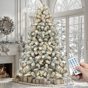 Prelit Snow Flocked Artificial Full Christmas Tree 6ft with Remote Control, Christmas Pine Tree with 11 Light-Modes, 1000 Branch Tips, Foldable Base for Home, Party Decoration Prelit Snow Flocked Artificial Full Christmas Tree 6ft with Remote Control, Christmas Pine Tree with 11 Light-Modes, 1000 Branch Tips, Foldable Base for Home, Party Decoration