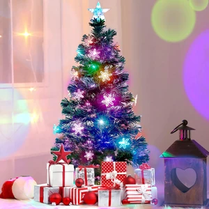 4 ft Pre-Lit Artificial Christmas Tree, Lighted Optical Fiber Xmas Trees with RGB Color Changing LED Lights, Snowflakes & Top Star, Festive Party Holiday Fake Multicolored Tree with Metal Legs 4 ft Pre-Lit Artificial Christmas Tree, Lighted Optical Fiber Xmas Trees with RGB Color Changing LED Lights, Snowflakes & Top Star, Festive Party Holiday Fake Multicolored Tree with Metal Legs