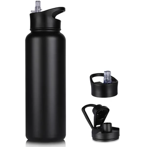 40 oz Insulated Water Bottle with Straw, Stainless Steel Sports Water Bottles with 2 Lids (Straw and Wide Mouth lid), Double Wall Vacuum, Leakproof, BPA-Free, Black 40 oz Insulated Water Bottle with Straw, Stainless Steel Sports Water Bottles with 2 Lids (Straw and Wide Mouth lid), Double Wall Vacuum, Leakproof, BPA-Free, Black
