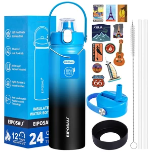 Insulated Water Bottle with Lid & Boot & Stickers, 24 oz | Stainless Steel Sweat Free Bottle Keep Cold 24H, BPA-Free Sports Wide Mouth Water Bottle, BlueBlack Insulated Water Bottle with Lid & Boot & Stickers, 24 oz | Stainless Steel Sweat Free Bottle Keep Cold 24H, BPA-Free Sports Wide Mouth Water Bottle, BlueBlack