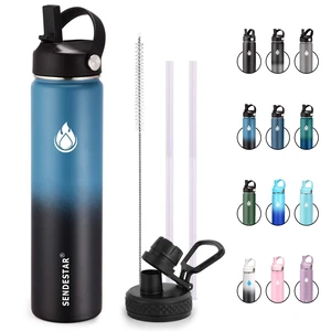 Insulated Water Bottle 24 oz, Double Wall Vacuum Leak Proof Stainless Steel Sports Water BottleWide Mouth with New Flex Straw Lid & Spout Lid (Deep Blue&Black) Insulated Water Bottle 24 oz, Double Wall Vacuum Leak Proof Stainless Steel Sports Water BottleWide Mouth with New Flex Straw Lid & Spout Lid (Deep Blue&Black)