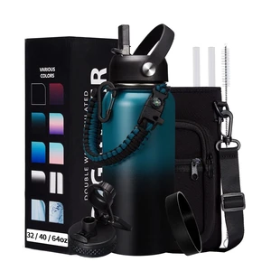32/40/64/128 oz Insulated Water Bottle with straw & Spout Lids Keep Cold 48H Hot 24H, Large Water Flask Bottle with Shoulder Carrier Bag, Paracord Handle & Boot for Gym, Workout & Beach 32/40/64/128 oz Insulated Water Bottle with straw & Spout Lids Keep Cold 48H Hot 24H, Large Water Flask Bottle with Shoulder Carrier Bag, Paracord Handle & Boot for Gym, Workout & Beach