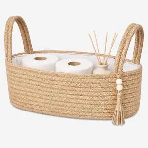 Small Jute Rope Storage Basket, Woven Toilet Paper Tray Organizer, Boho Bathroom Decor Basket for Toilet Tank Top, Shelf, Bedroom & Living Room, 13" x 6" x 4" Small Jute Rope Storage Basket, Woven Toilet Paper Tray Organizer, Boho Bathroom Decor Basket for Toilet Tank Top, Shelf, Bedroom & Living Room, 13" x 6" x 4"