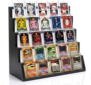 5-Tier Wooden Card Display Stand, Holds 20-25 PSA BGS SGC Graded Sports Cards, Trading Card Holder Display Rack for Baseball, Football & Collectible Cards 5-Tier Wooden Card Display Stand, Holds 20-25 PSA BGS SGC Graded Sports Cards, Trading Card Holder Display Rack for Baseball, Football & Collectible Cards