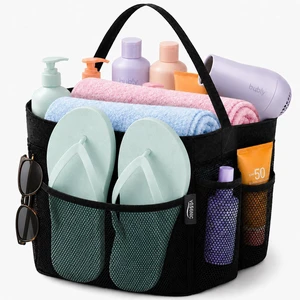 Mesh Shower Caddy Bag, Portable 8-Pocket Hanging Shower Organizer with Single Handle, Large Shower Basket for Dorm, College, Bathroom, Beach & Swimming, Black Mesh Shower Caddy Bag, Portable 8-Pocket Hanging Shower Organizer with Single Handle, Large Shower Basket for Dorm, College, Bathroom, Beach & Swimming, Black