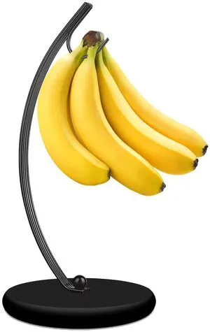 Banana Holder Stand, Modern Banana Hanger for Kitchen Countertop, Freestanding Fruit Storage Rack, Keeps Bananas Fresh Longer, Full Black Banana Holder Stand, Modern Banana Hanger for Kitchen Countertop, Freestanding Fruit Storage Rack, Keeps Bananas Fresh Longer, Full Black