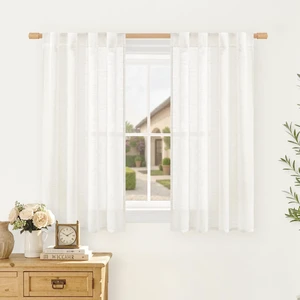 2 Pack 34" x 48" Semi-Sheer Linen Curtains, Short Light-Filtering Kitchen Curtains, Neutral Farmhouse Window Drapes with Back Tab & Rod Pocket for Bedroom, Cafe & Small Windows 2 Pack 34" x 48" Semi-Sheer Linen Curtains, Short Light-Filtering Kitchen Curtains, Neutral Farmhouse Window Drapes with Back Tab & Rod Pocket for Bedroom, Cafe & Small Windows