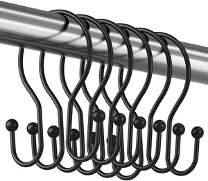 Shower Curtain Hooks Rings, Rust Resistant Metal Minimalist Simple Double Glide Shower Hooks for Bathroom Shower Rods Curtains, Set of 12 Hooks - Black Shower Curtain Hooks Rings, Rust Resistant Metal Minimalist Simple Double Glide Shower Hooks for Bathroom Shower Rods Curtains, Set of 12 Hooks - Black