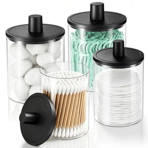 Glass Qtip Holder Dispenser - 4 Pack, Bathroom Decor and Organizer | Clear Canister Apothecary Jars with Lids for Cotton Swabs, Balls, Pads, Floss Picks, Vanity Bathroom Accessories Storage Set Glass Qtip Holder Dispenser - 4 Pack, Bathroom Decor and Organizer | Clear Canister Apothecary Jars with Lids for Cotton Swabs, Balls, Pads, Floss Picks, Vanity Bathroom Accessories Storage Set